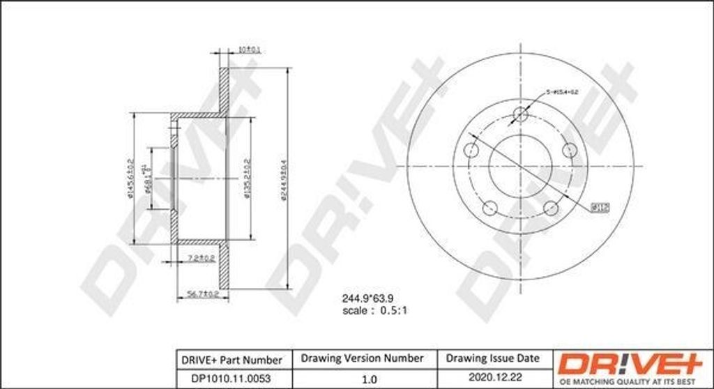 Dr!ve+ DP1010.11.0053 - OE 4A0 615 301 A Bremsscheibe, Hinterachse für A6 (4A), A6 (4B), Superb I (3U), Passat (3B), Passat (3C)