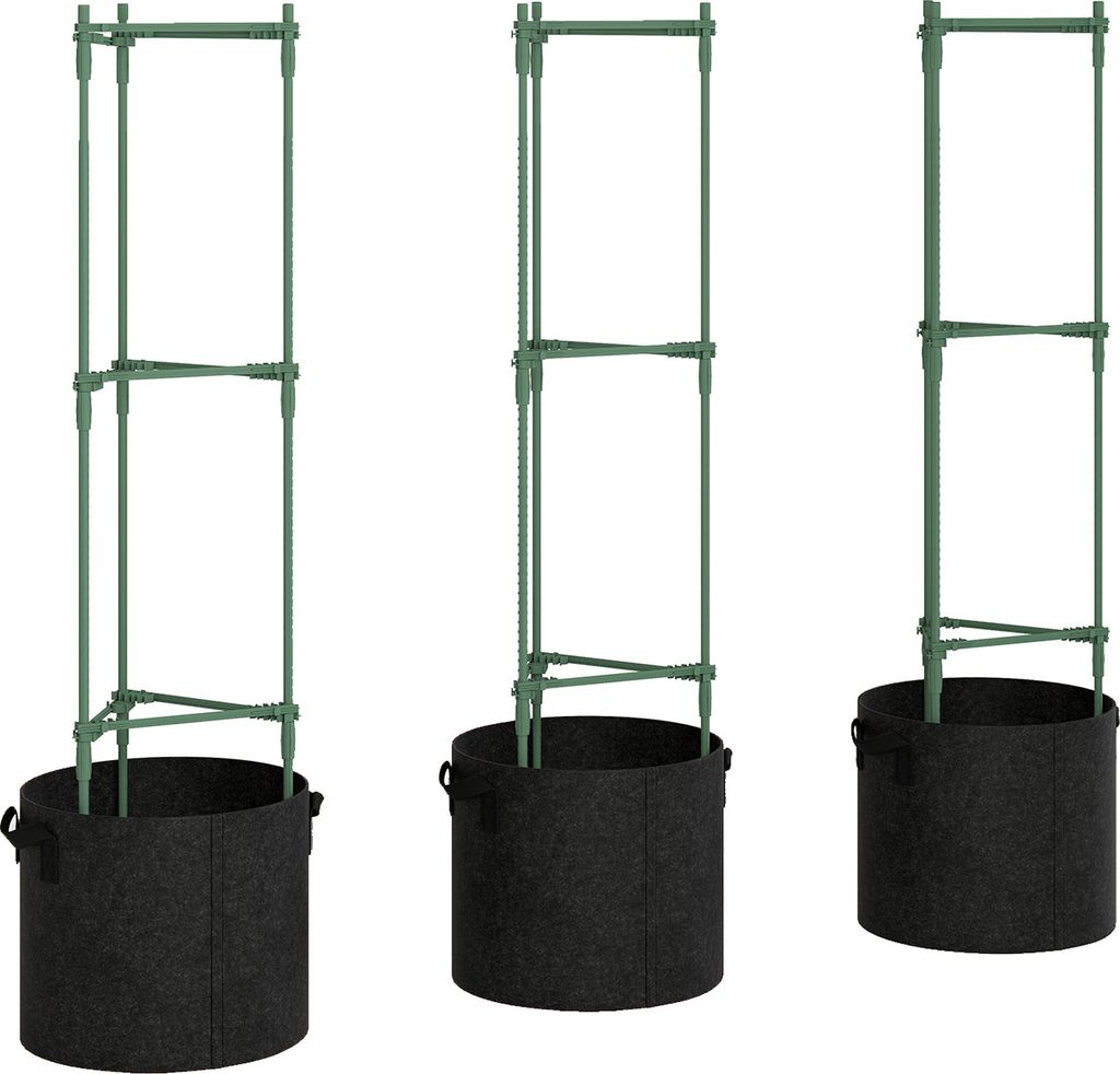 Hochbeet mit Rankgitter 83,7 Liter Säcken 3er Set dreieckige Pflanzkasten Tomatenstütze 35 x 35 x 120 cm