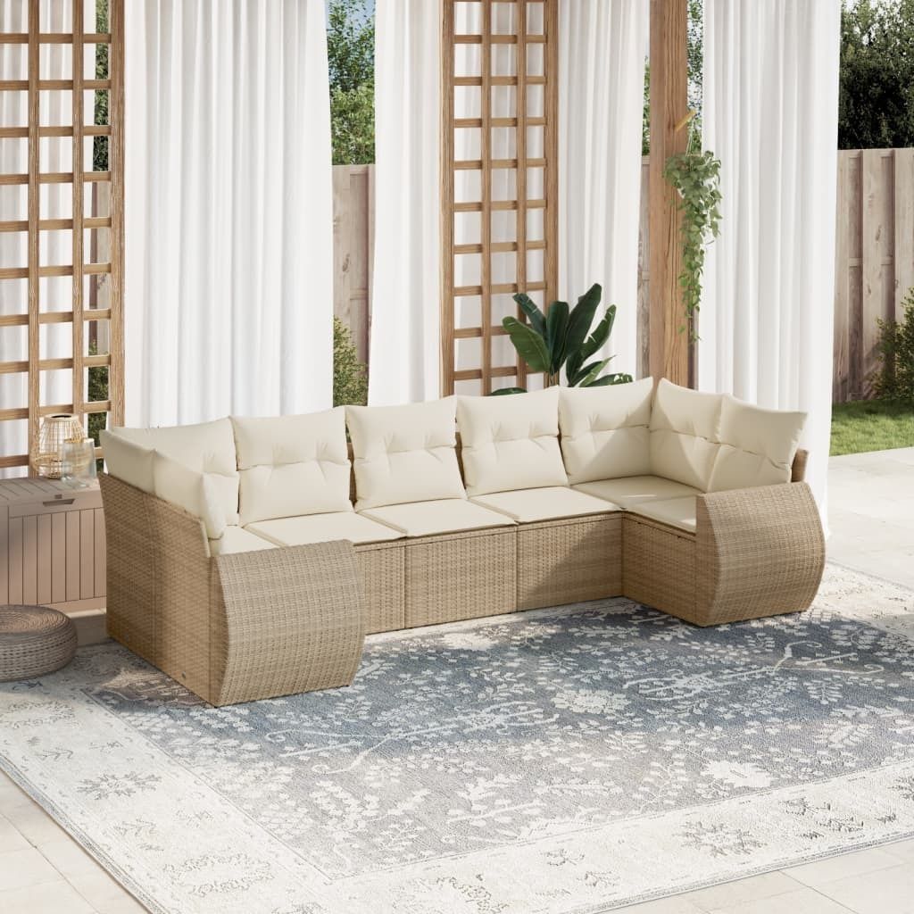 Maison Exclusive - 7-tlg. Garten-Sofagarnitur mit Kissen Beige Poly Rattan