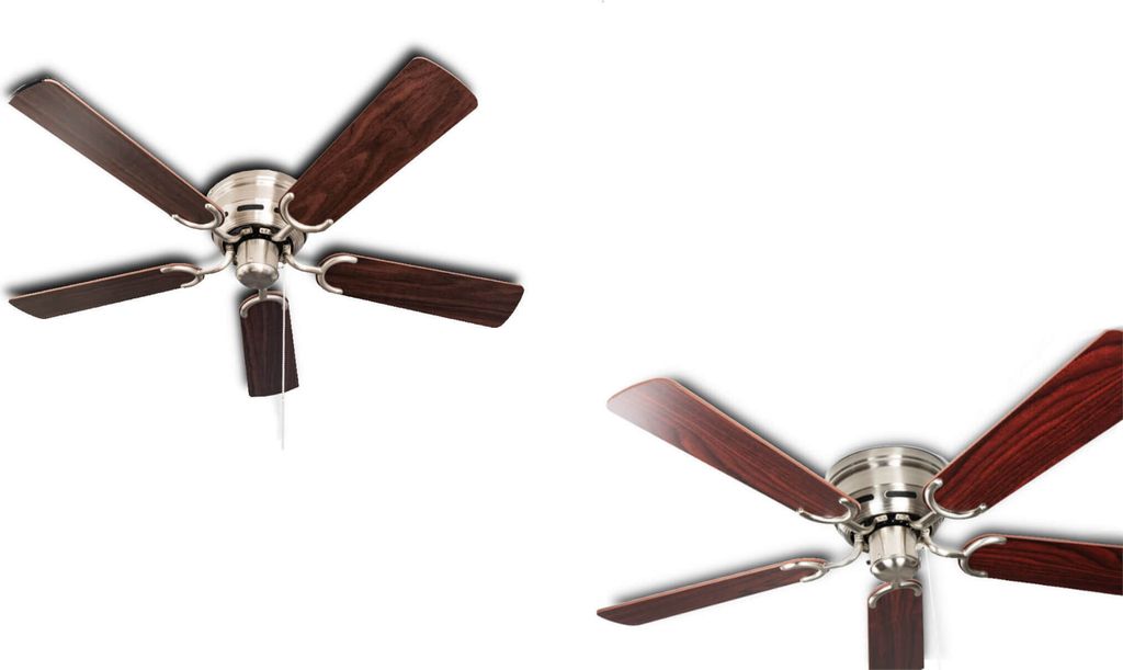 Extra flacher Deckenventilator Pepeo Kisa Deluxe Nickel gebürstet Flügel Rosenholz / Walnuss dunkel