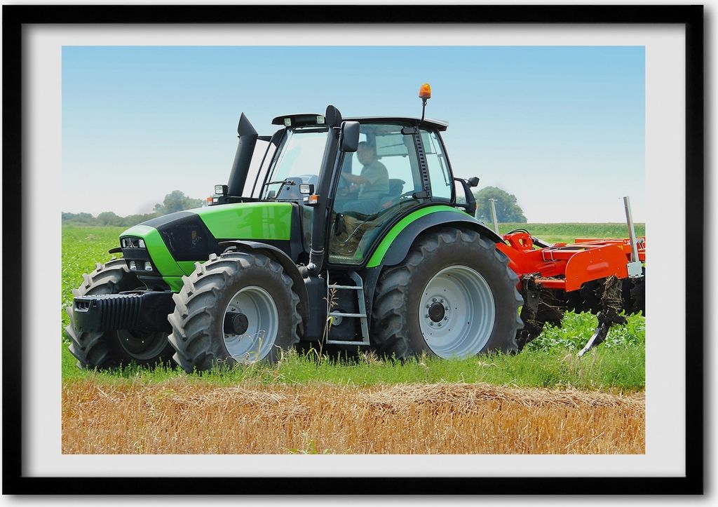 Bild - Bilderrahmen - 100 cm x 70 cm - MDF - Rahmen - Foto - Wandkunst Traktor auf dem Feld