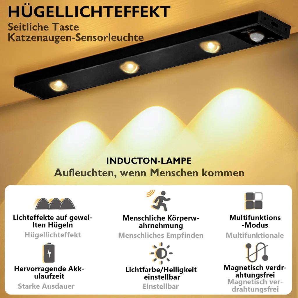 Barra LED 30cm Nera Wireless per Armadio e Cucina - Sensore Smart - 5