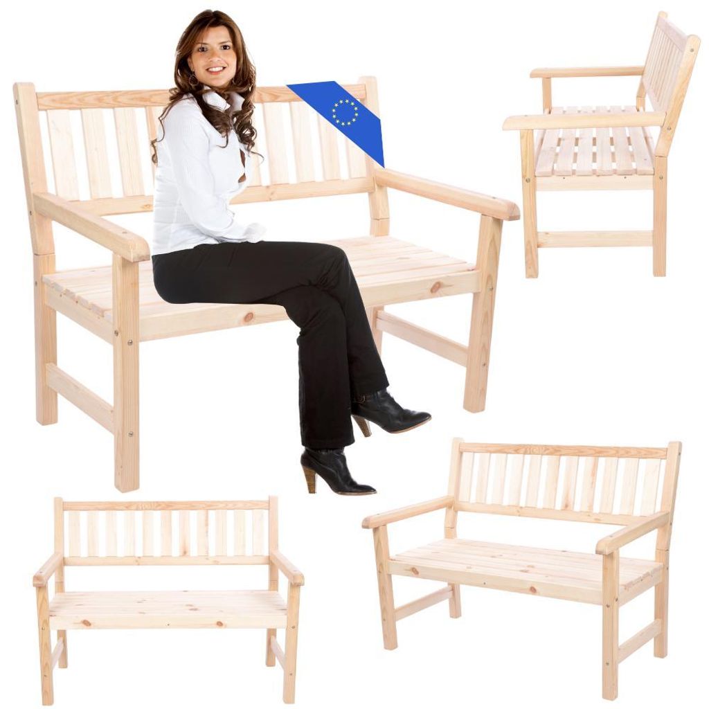 MODO24 Gartenbank Holz, 2-Sitzer, Friesenbank, Parkbank, Sitzbank, Massivholz, 90x117x70 cm, Natur unbehandelt, MIRA