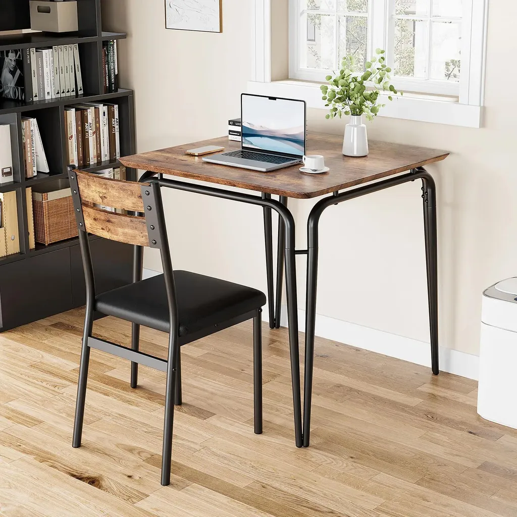 Ensemble table à manger 3 pièces avec 2 chaises rembourrées noir et bois