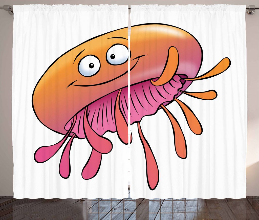 ABAKUHAUS Orange und Rosa Rustikaler Vorhang, lustige Quallen, Wohnzimmer Universalband Gardinen mit Schlaufen und Haken, 280 x 245 cm, Orange und ...