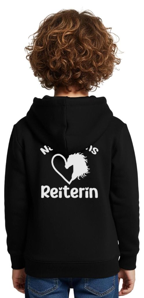 Spreadshirt Nachwuchs Reiterin | Pferdeliebe Mädchen Kinder Premium Hoodie, 122/128 (6 Jahre), Schwarz