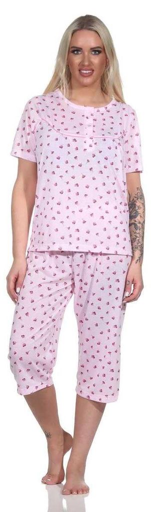 Damen Pyjama 3/4 Hose & Shirt mit Blumenmuster; Rosa/L/40 Produktbild 