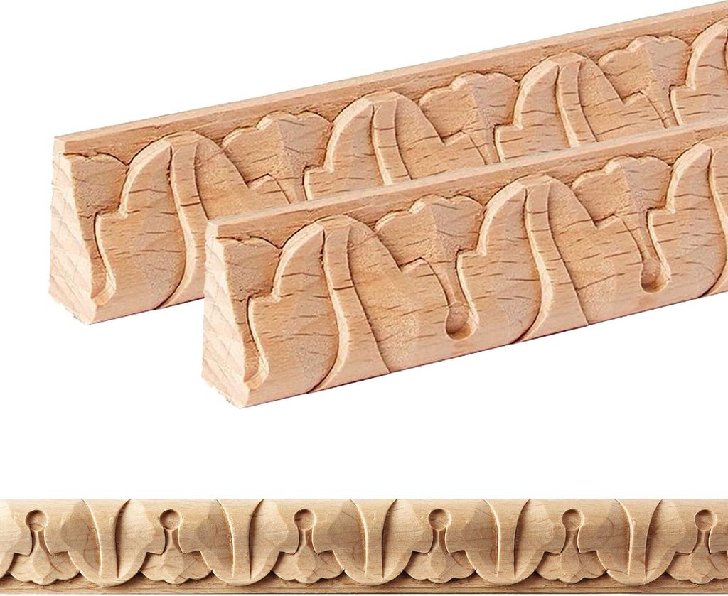 Holz Profilleiste in 23 x 13 x 1000 mm | 2er Set - 2 Meter | Schnitzleiste aus Buchenholz SB-915 mit 3D Blumen-Motiv