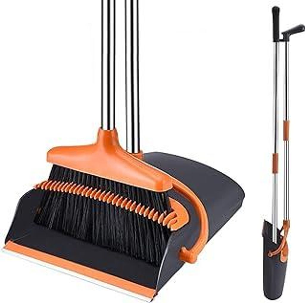 Besen und Kehrschaufel Set,mit langem Griff Ausziehbarem Stiel,aufrechter Kehrschaufel,Broom and Dustpan Set für drinnen und draußen, Garage, Kü...