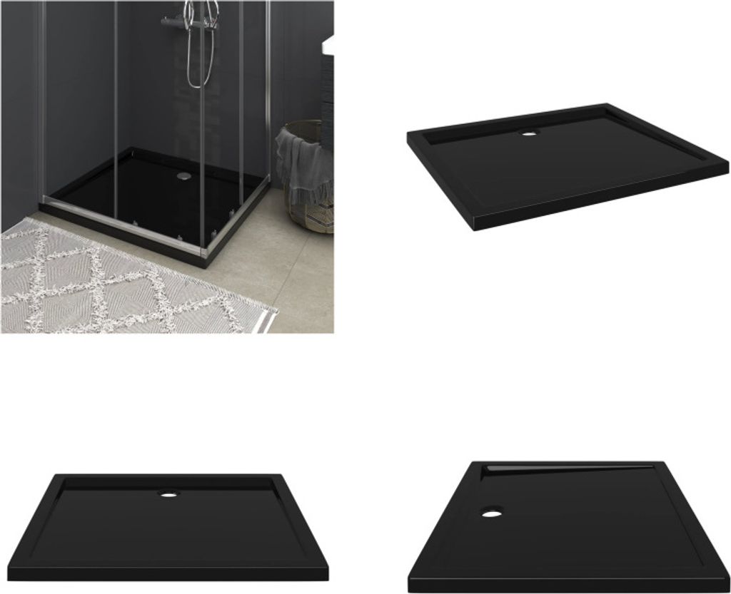 vidaXL Duschtasse ABS Rechteckig Schwarz 80x90 cm - Duschwanne - Duschwannen - Duschtasse - Duschtassen