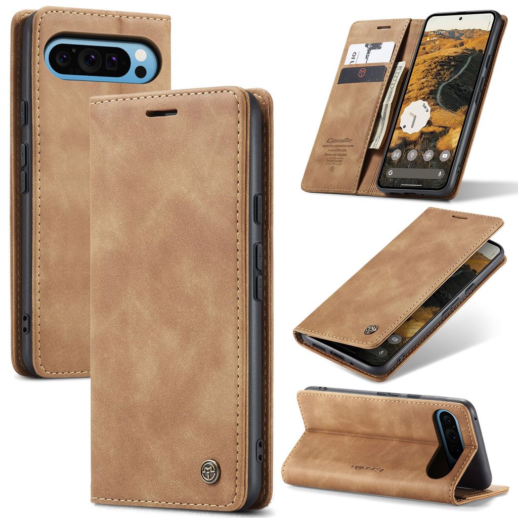 Hülle für Google Pixel 9 Pro XL Retro Kunstledertasche mit Standfunktion Schutzhülle Braun