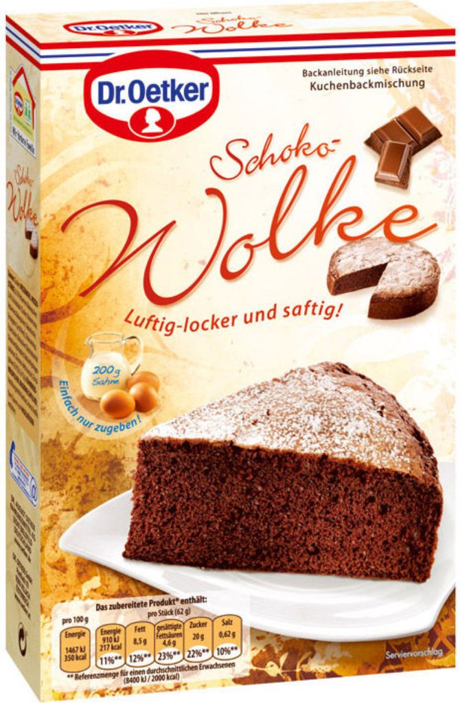 Dr. Oetker Schoko Wolke Kuchenbackmischung für einen Produktbild 