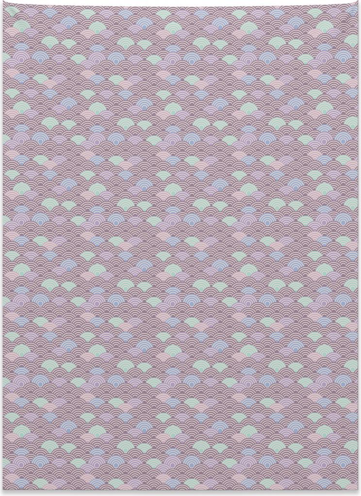 Abakuhaus Fischschuppen Wandteppich, Japanische Welle Pastell aus Weiches Mikrofaser Stoff Kein Verblassen Klare Farben Waschbar, 110 x 150 cm, Lil...