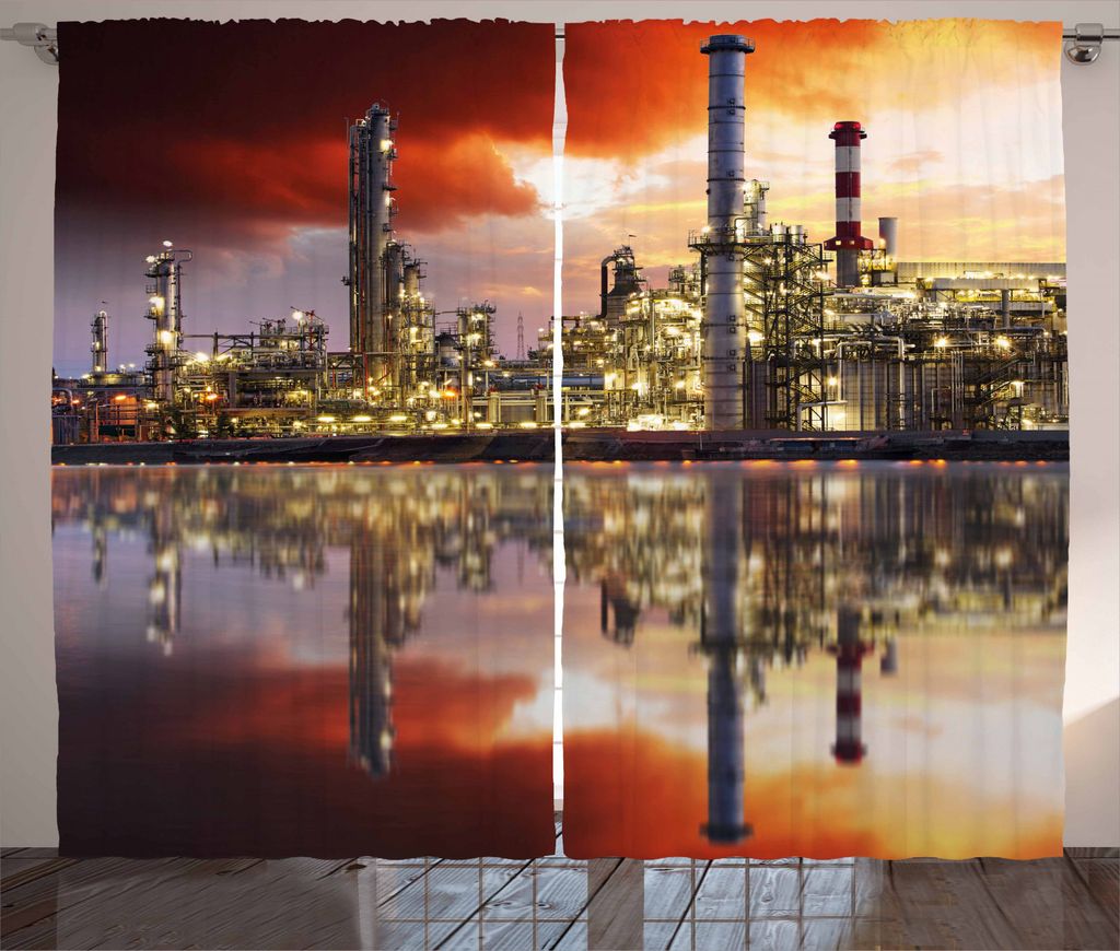 ABAKUHAUS industriell Rustikaler Vorhang, Ölraffinerie, Wohnzimmer Universalband Gardinen mit Schlaufen und Haken, 280 x 245 cm, Mehrfarbig