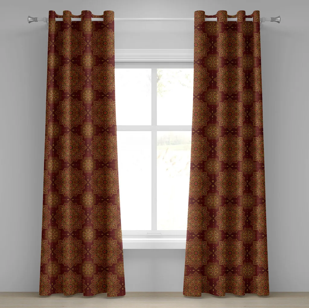 Rideau pour baie vitrée Mandala ethnique rouge jaune de 280 x 175 cm