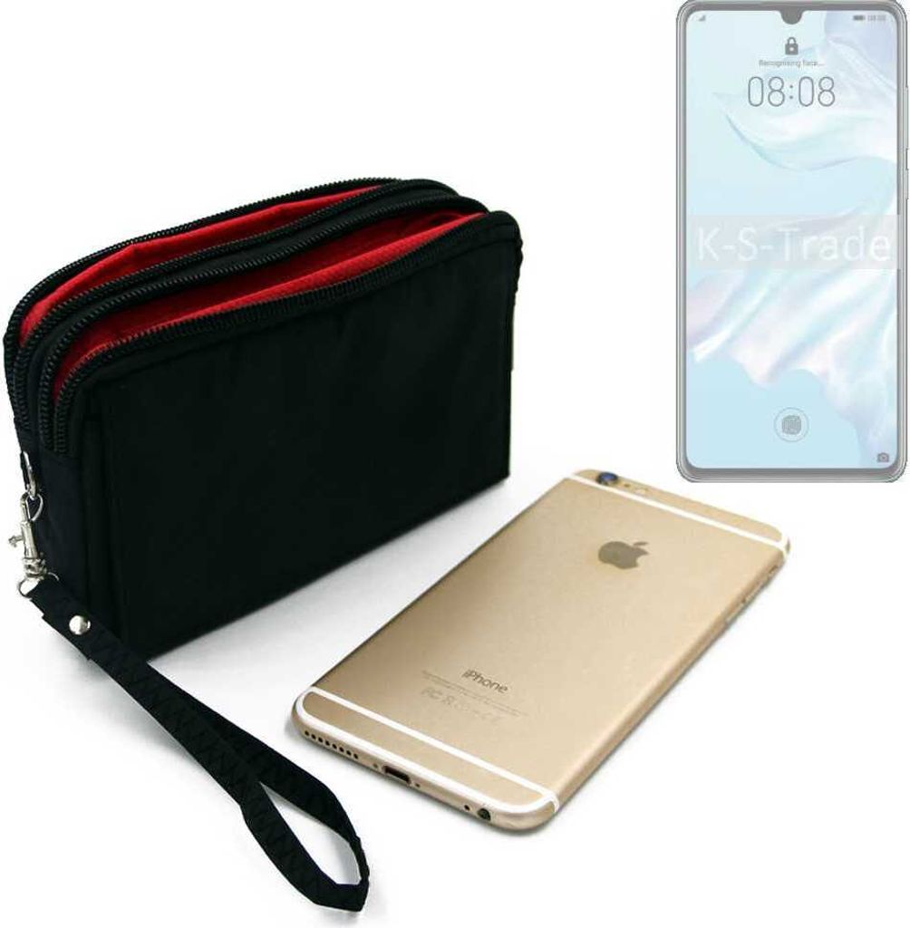 K-S-Trade Schutz Hülle Handy Hülle kompatibel mit Huawei P30 Pro Gürteltasche Travelbag Handytasche mit Zusatzfächern, schwarz