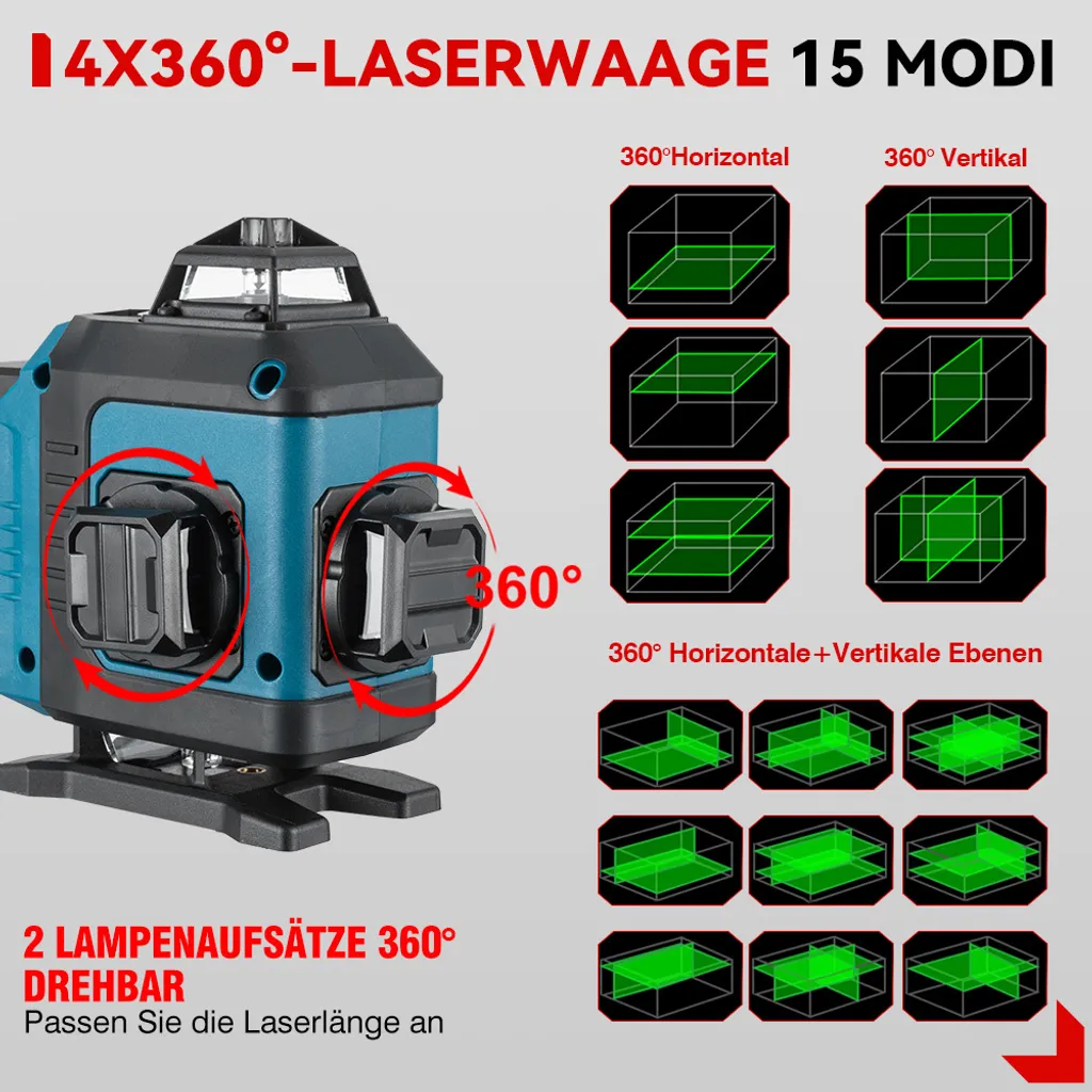 Laser de chantier 4D pour carrelage et pose de cloisons 16 lignes vert - 5