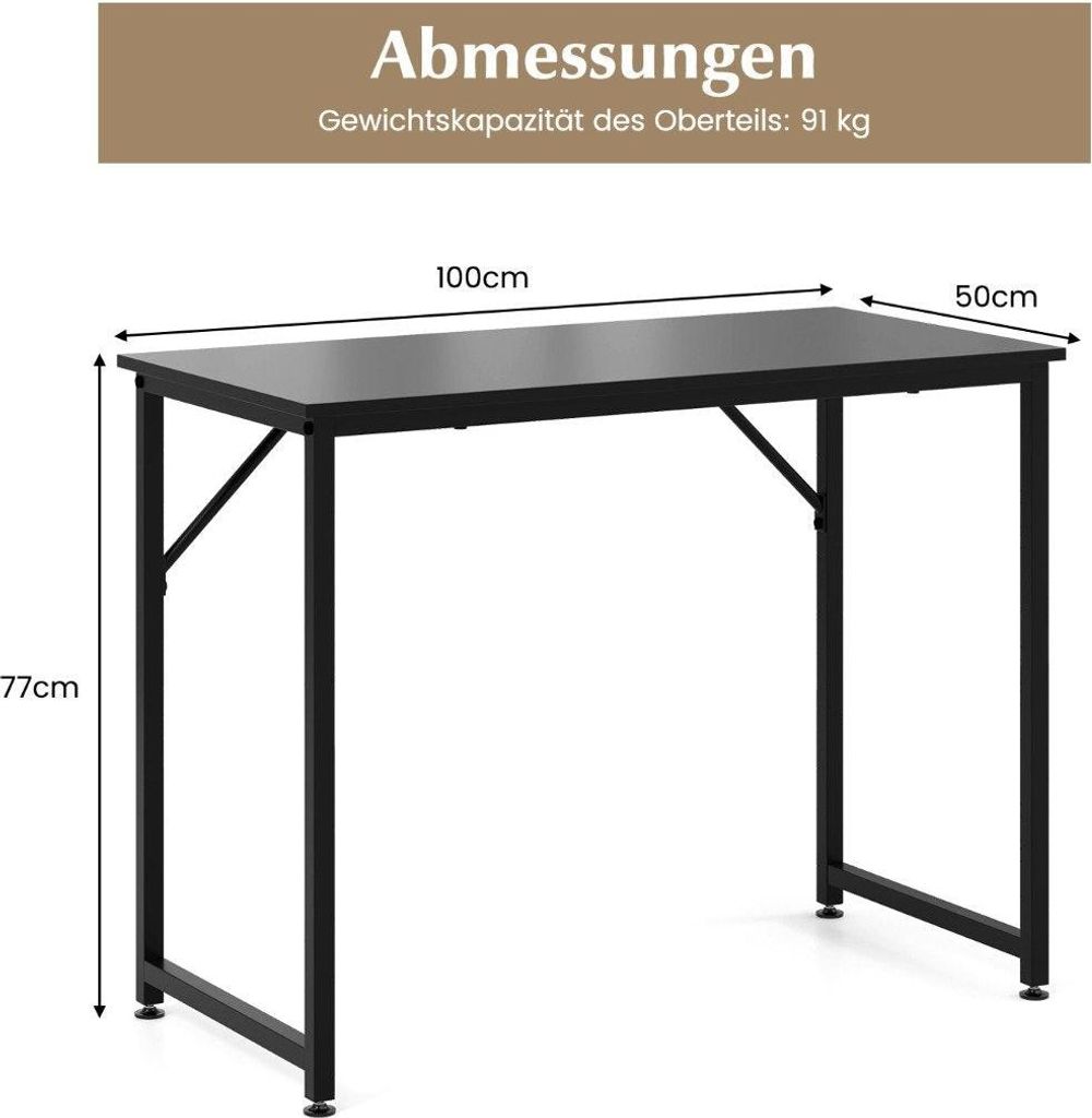 PC-Tisch mit Verstellbaren Fußpolstern Kompakter Computertisch Schreibtisch 100 x 50 x 77 cm Schwarz