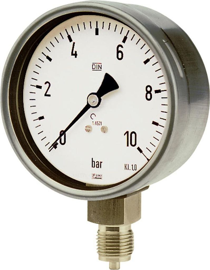 Riegler Manometer, CrNi-Stahl, G 1/4 radial unten, -1 / 0,0 bar, Ø 63