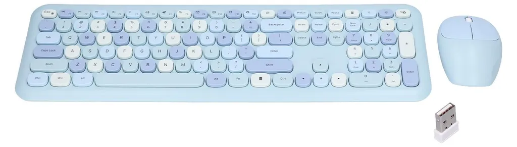 Pack Clavier Souris Sans Fil Bureautique Style Machine à Écrire Vintage Bleu