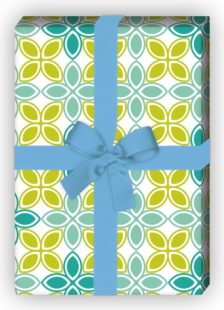 Sommerlich buntes Geschenkpapier mit grafischen Designer Blumen, türkis, - G8651, 32 x 48cm