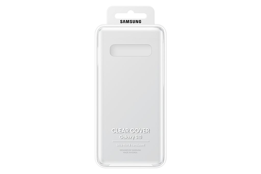 A clear plastic phone case in its packaging.