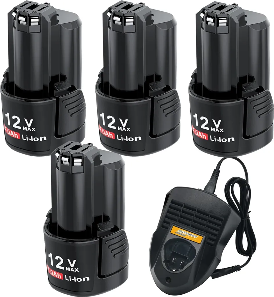 Set Rigenerazione Bosch 12V: 4x Batterie 4Ah e Caricabatterie