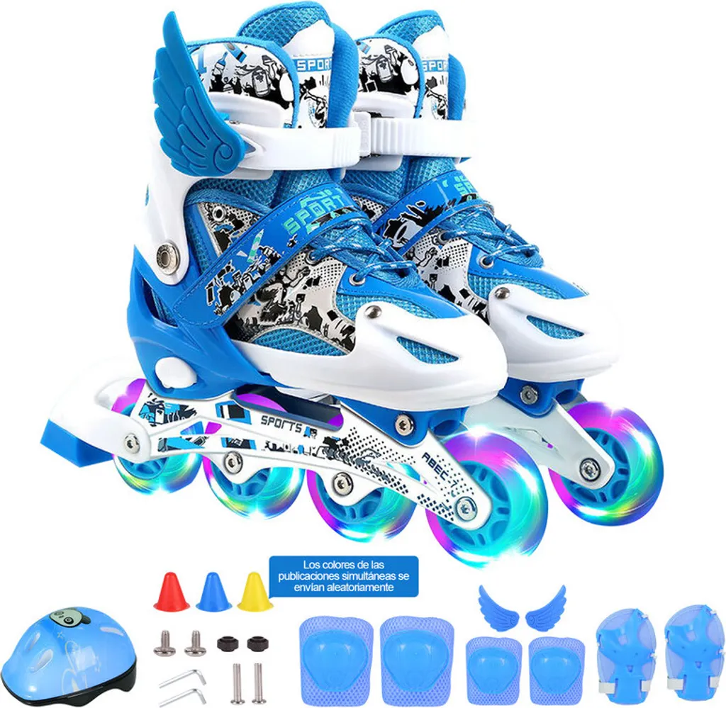 Patins à roulettes réglables bleus et lumineux pour enfants débutants