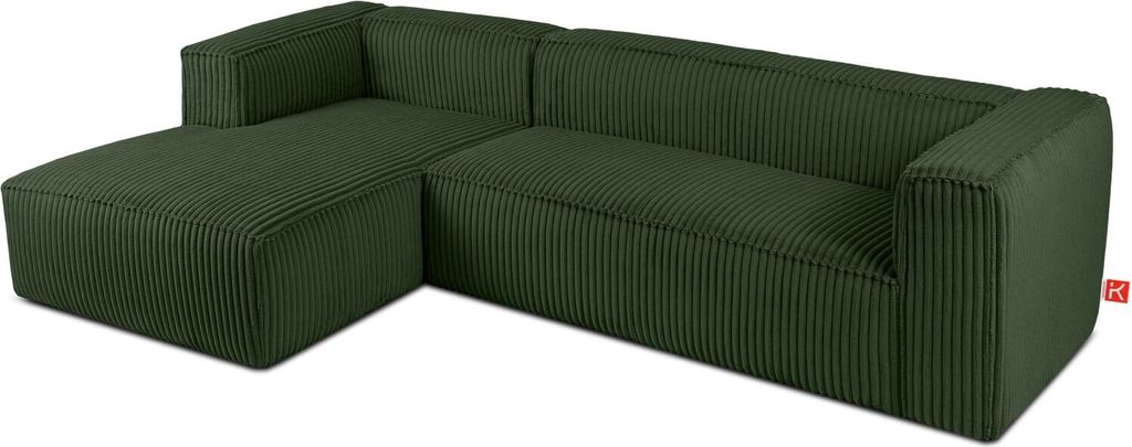 KONSIMO Modernes Ecksofa Links "FEROX", dunkelgrün, Kord-Stoff, MODERN, 305x73x175cm