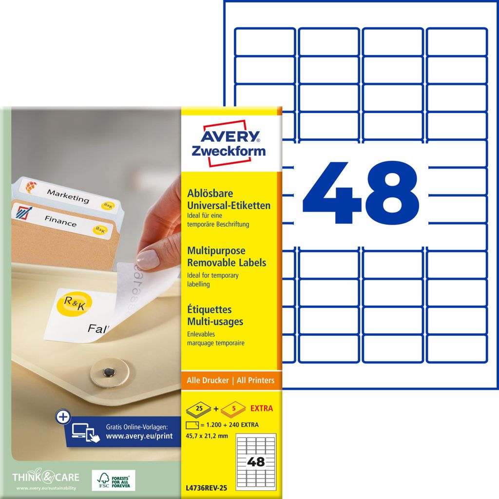 Avery Zweckform L4736REV-25, Universal-Etiketten, ablösbar, Produktbild 