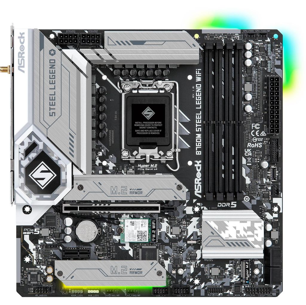ASRock B760M Steel Legend WiFi - Motherboard - micro ATX - LGA1700-Sockel - B760 Chipsatz - USB-C 3.2 Gen2, USB 3.2 Gen 2, USB 3.2 Gen 1 - 2.5 Giga...