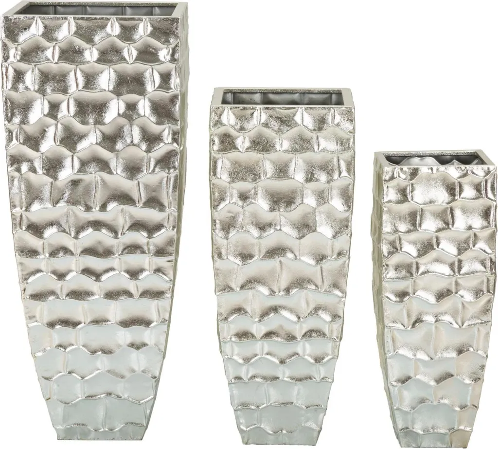 FURNLUX Vase Argy Argent 39cm - Lot de 3 Pièces Déco Design Moderne Luxe