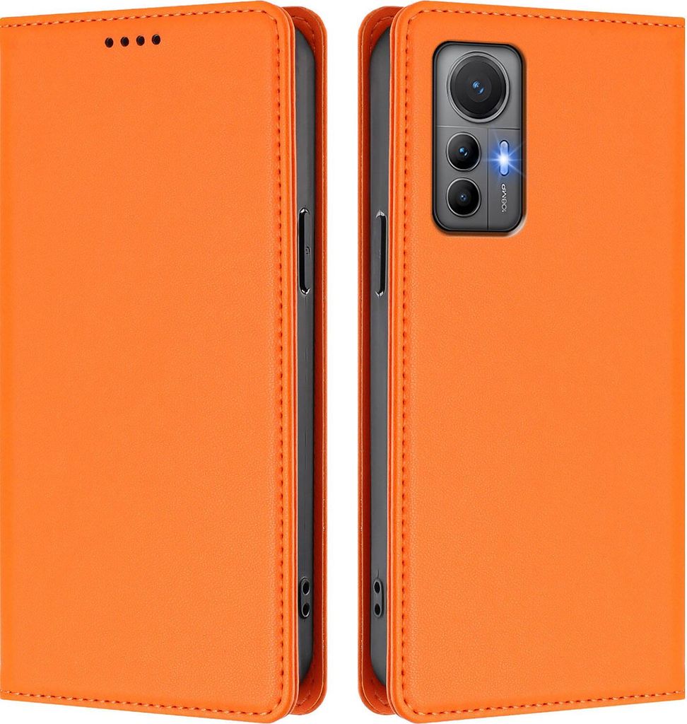Handyhülle für Xiaomi 12 Lite, Kunstleder Klapphülle Stoßfeste Magnetische Hülle mit Ständer Orange