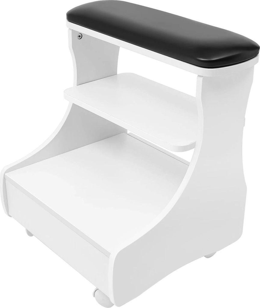 Pediküre/Maniküre Hocker für Fußbad - Rollhocker - Vier Rollen mit Bremse - Tragkraft 20 kg - 52×41×55 cm - MDF - Schwarz