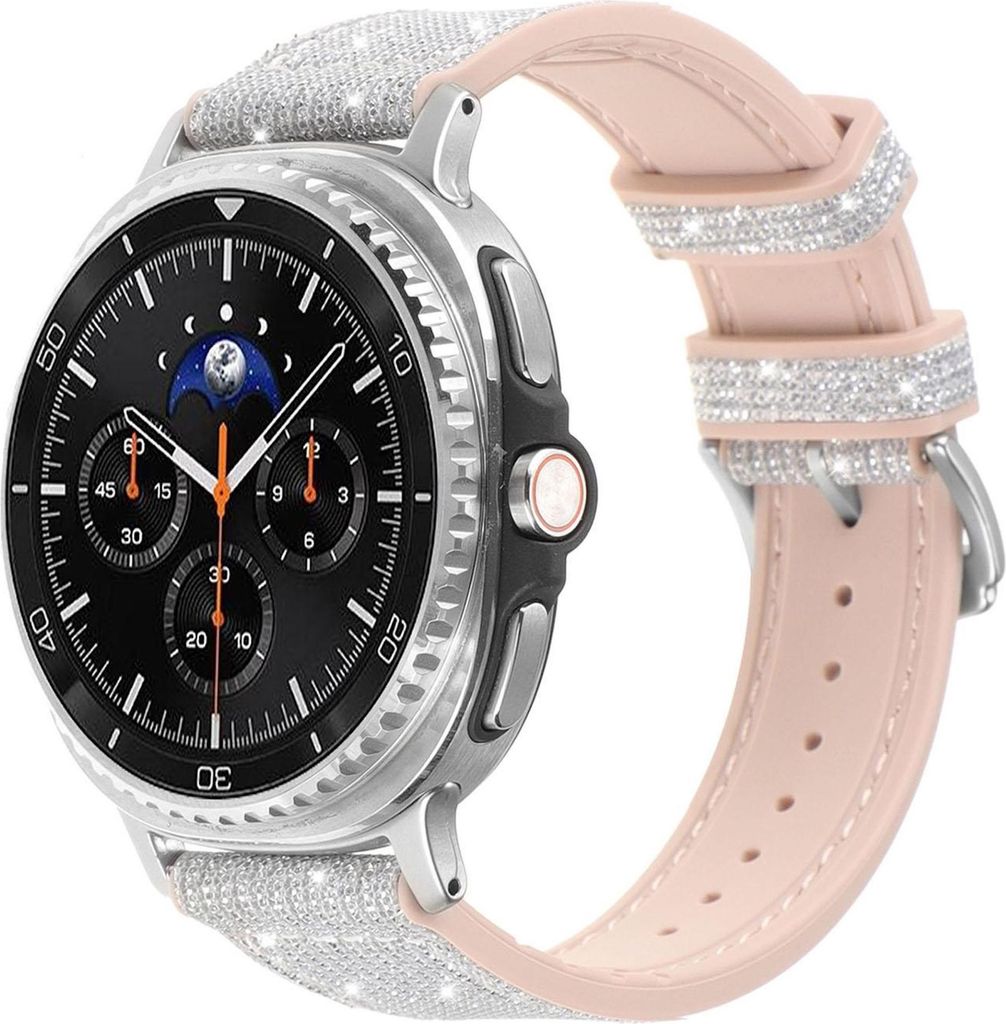 Für Samsung Galaxy Watch 8 / 8 Classic Glitzer Silikon Hybrid Armband Silber