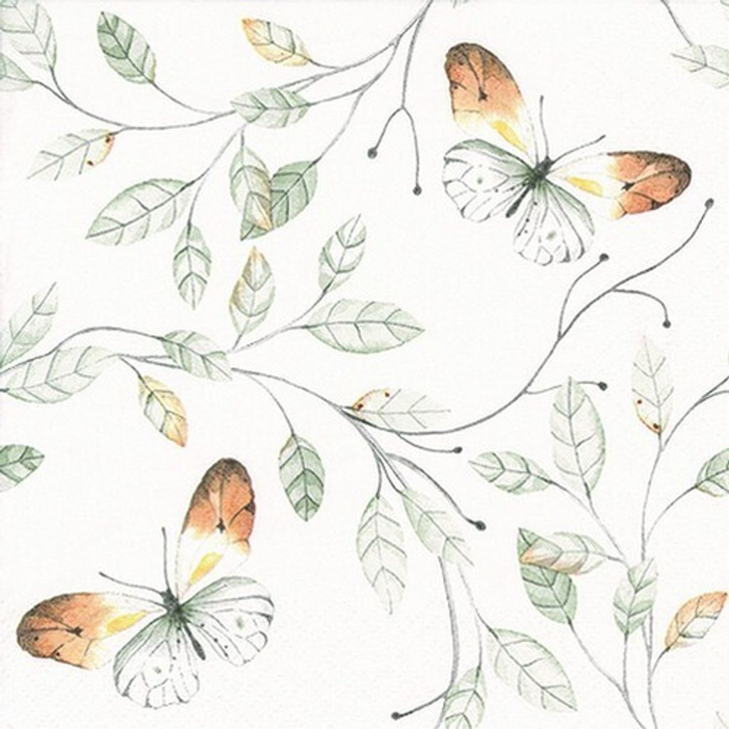 20 Servietten Orange Tip Butterfly sage - Schmetterlinge an Blätter 33x33cm
