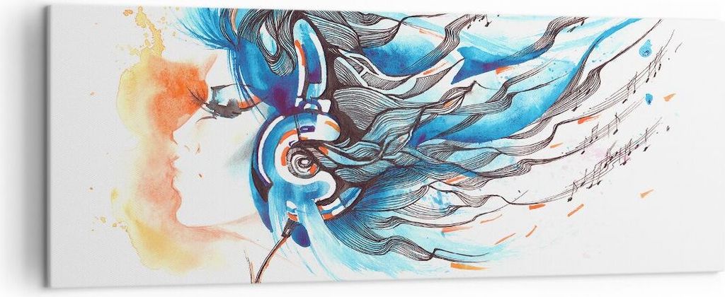 Bild auf Leinwand - Leinwandbild - disco dj Mädchen Abbildung - 140x50cm - Wand Bild - Wanddeko - Leinwanddruck - Bilder - Kunstdruck - Wanddekora...