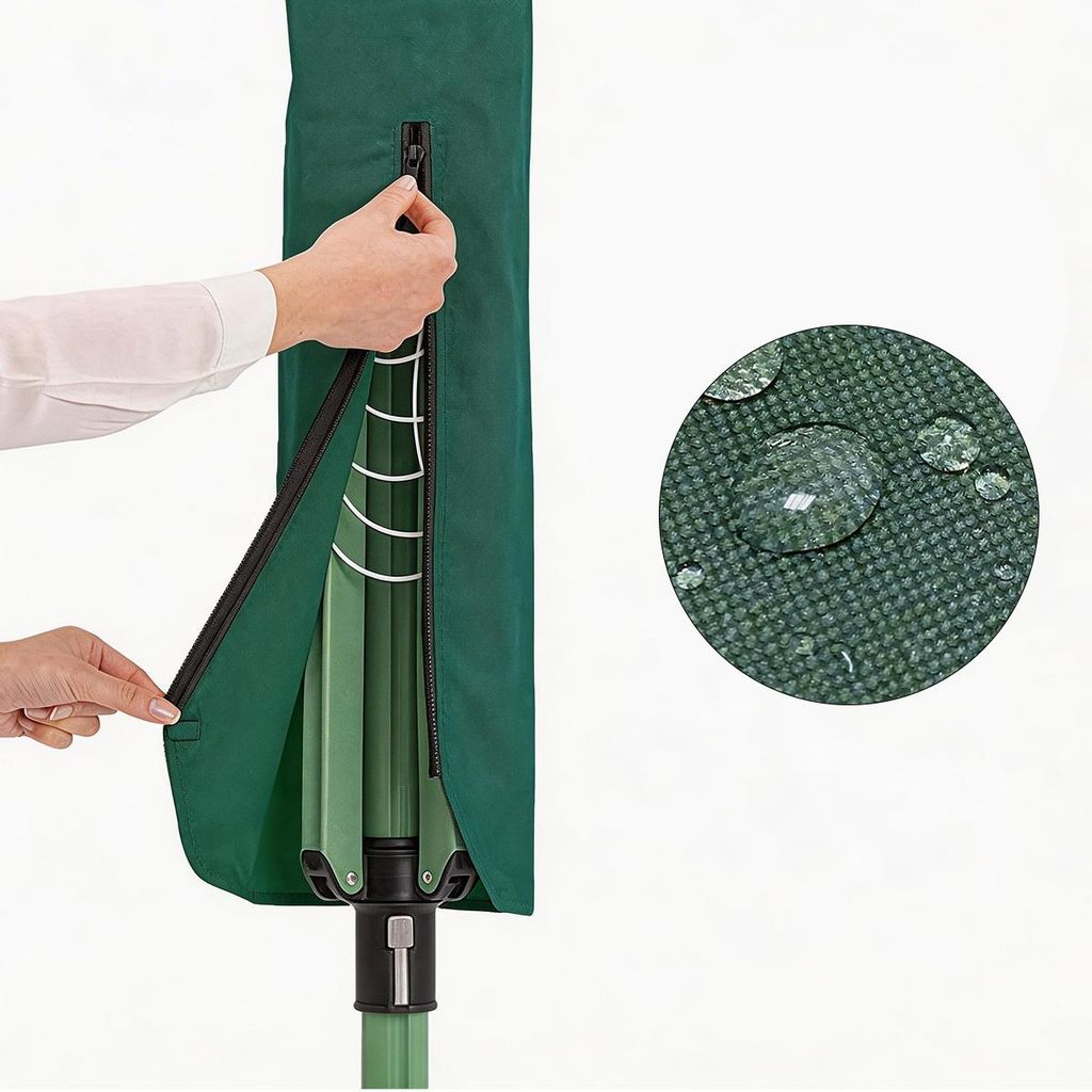 Wäschespinne Abdeckung, Wasserdicht mit Reißverschluss 16x16x165cm, Winddicht, Schutzhaube für Wäschespinne Grün