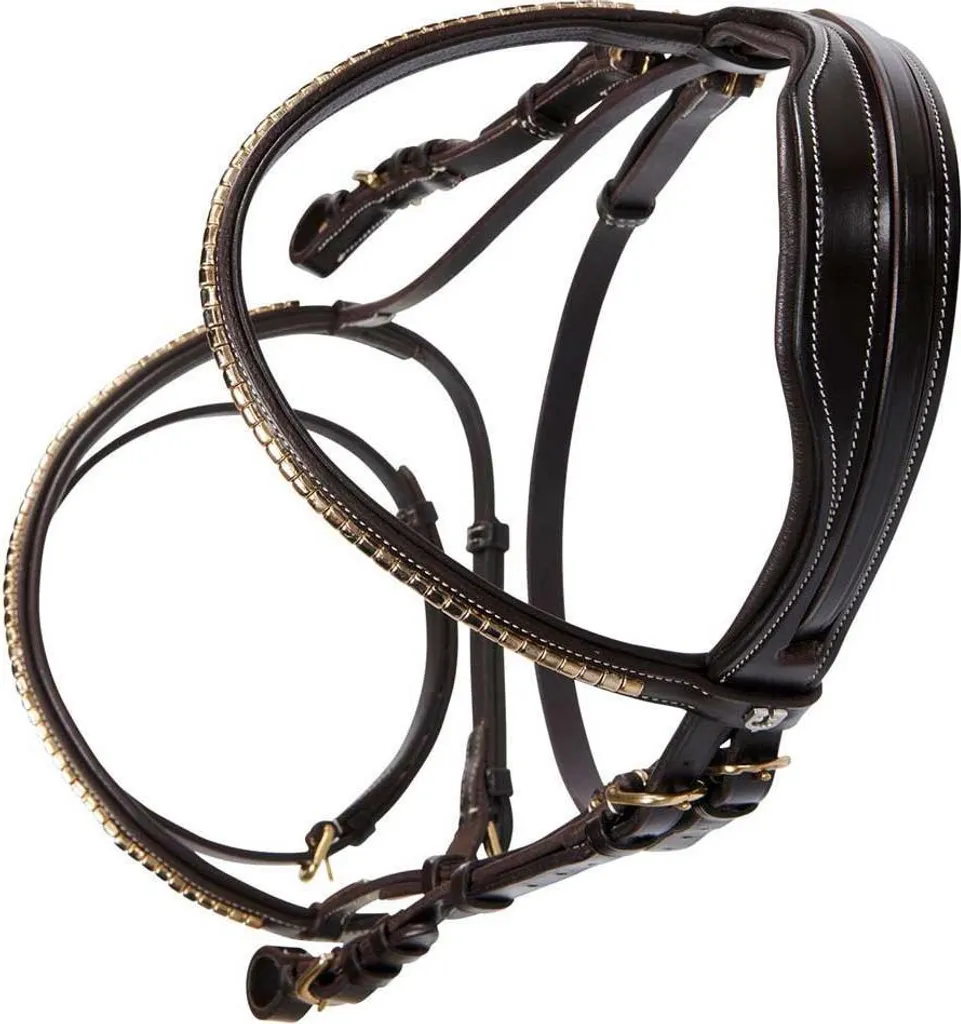 Filet Equestro Brass avec Boucles Dorées Cuir Marron Extra Full