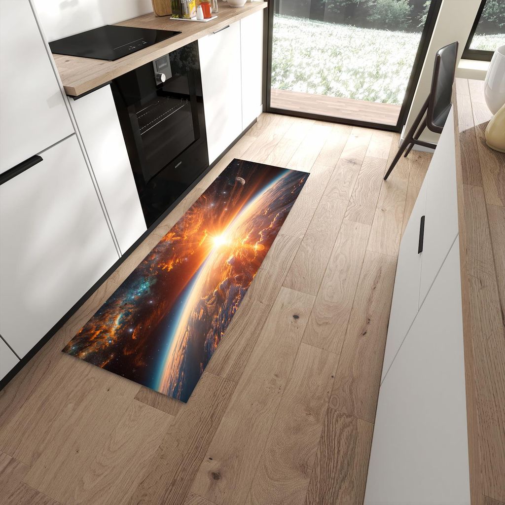 Küchenteppich 60x180cm rutschfest & abwischbar PVC Läufer - Sonnenaufgang Erde