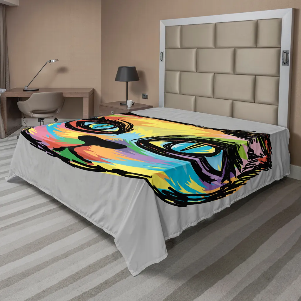 Drap plat grand format décoratif à motif Chat pour Lit de deux personnes