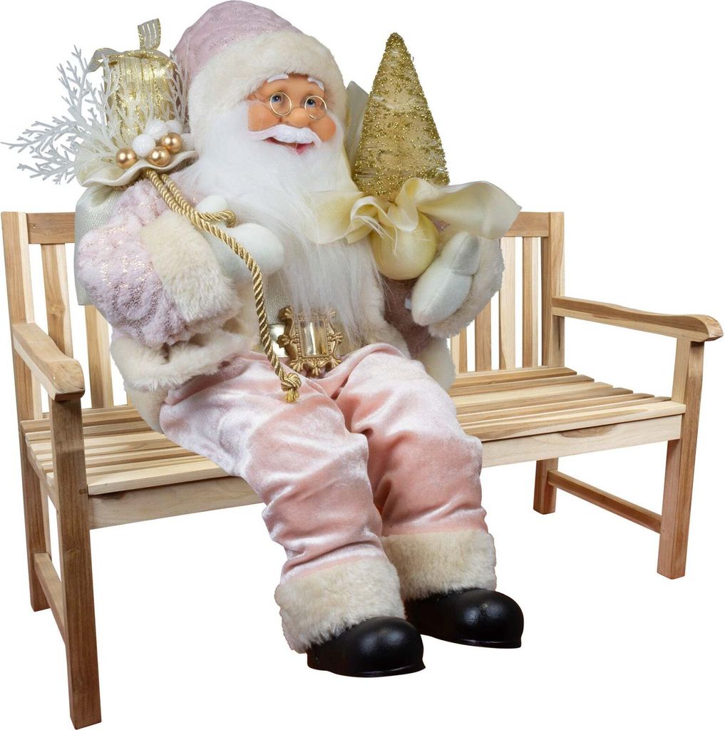 Weihnachtsmann Deko Figur Jonte 45cm groß Kantenhocker sitzend rosa