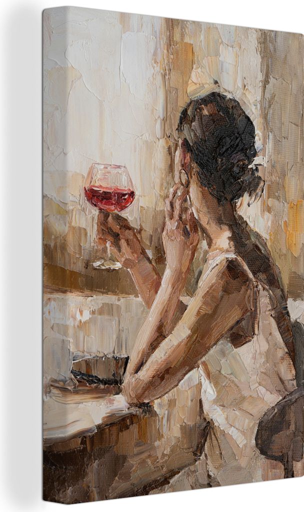 OneMillionCanvasses - Leinwandbilder - 90x140 cm, Gemälde - Ölfarbe - Frau - Wein, Wandbilder Kunstdruck Wanddekoration - Foto auf Leinwand - G...