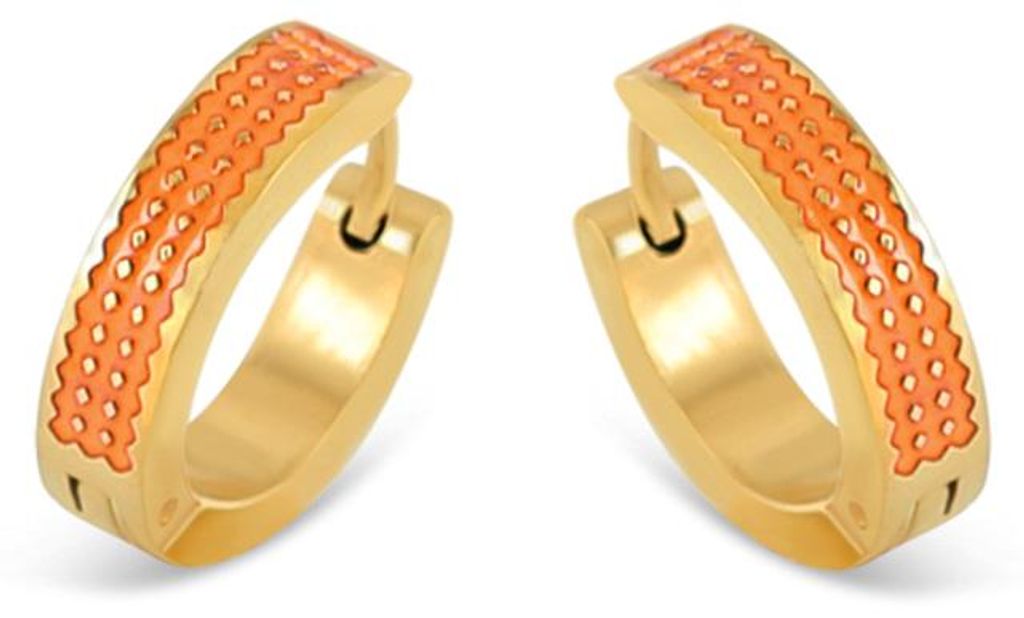 CO88 Collection 8CE-70501 Stalen Oorringen met Emaille - Oranje - 16x4mm - Staal - Goudkleurig