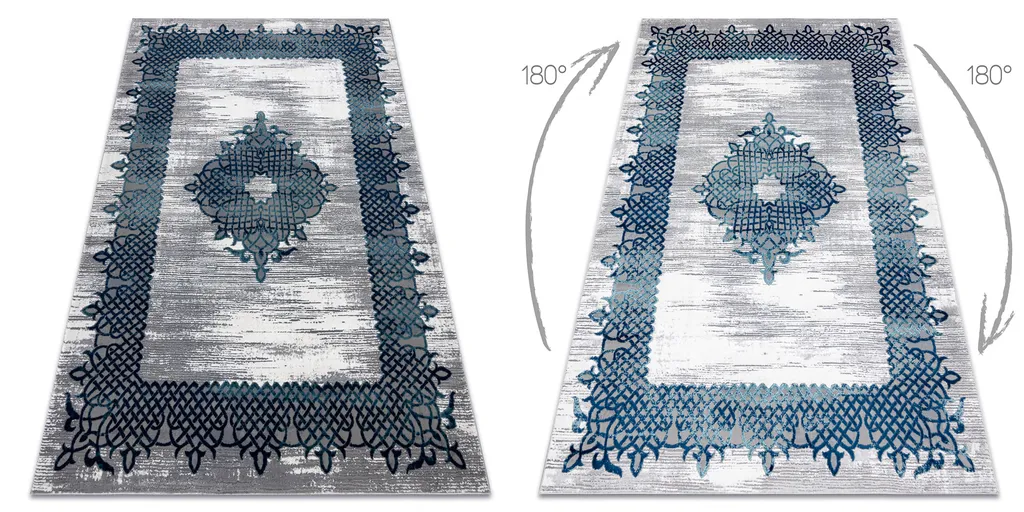 Tapis Bleu Gris Structure Double Niveau Relief Rosette 120x170 cm - 2