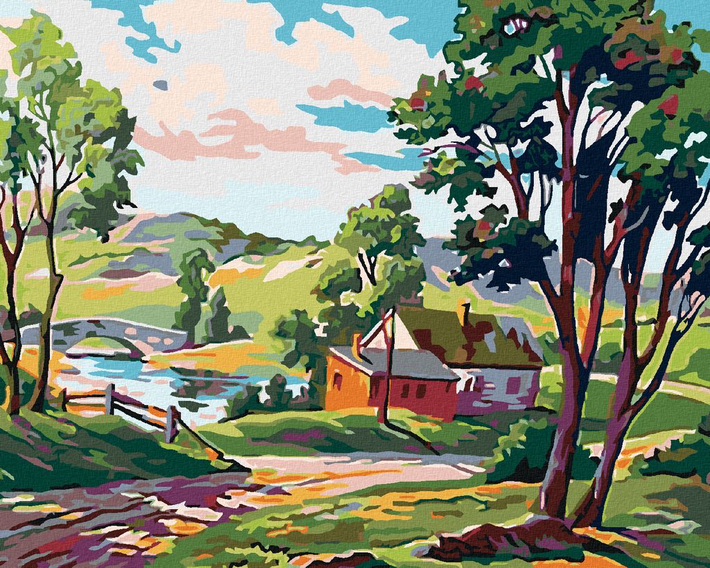 Diamondi - Diamond painting - LANDBAU AM KLEINEN TEICH, 40X50 cm, ohne Keilrahmen
