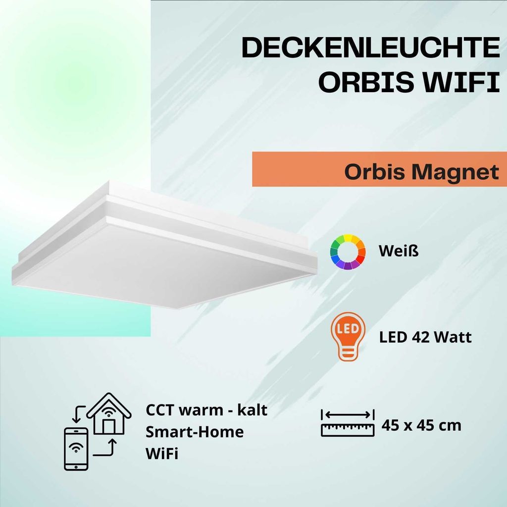 LEDVANCE Smart + Wifi Orbis Magnet 450x450 4058075572690 LED-Deckenleuchte Weiß Warmweiß App st