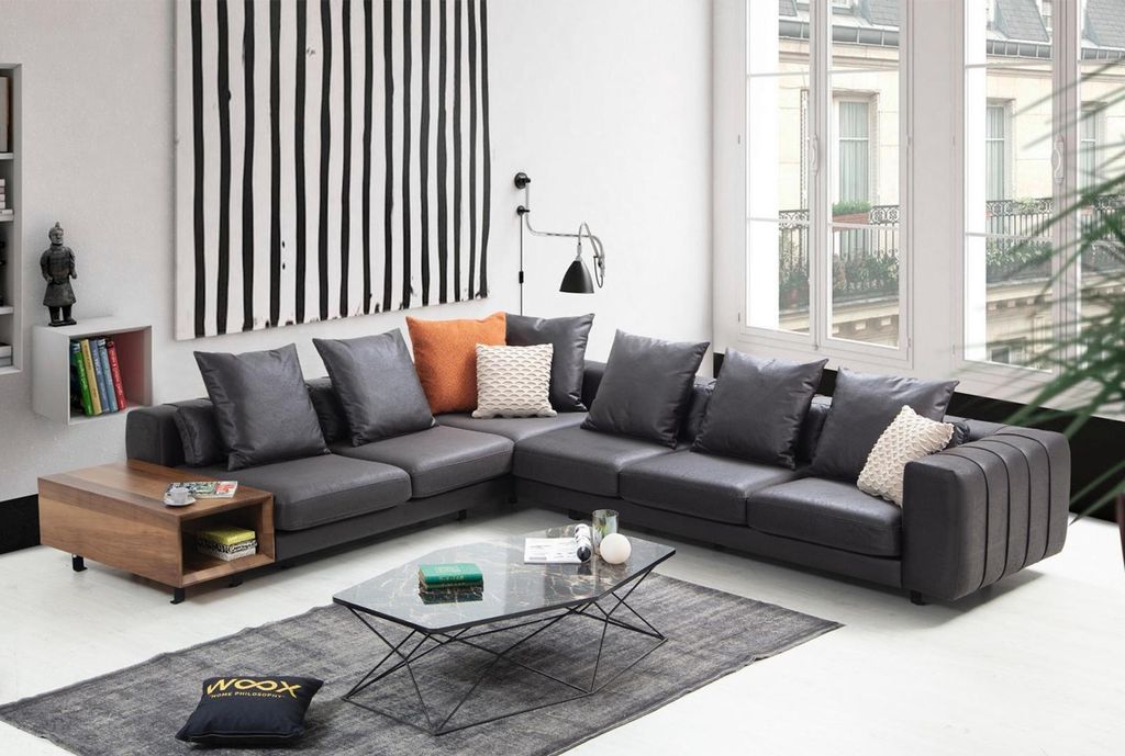 Eckgarnitur Ecksofa L form Polstersofa Stoffsofa Couch Grau Produktbild 