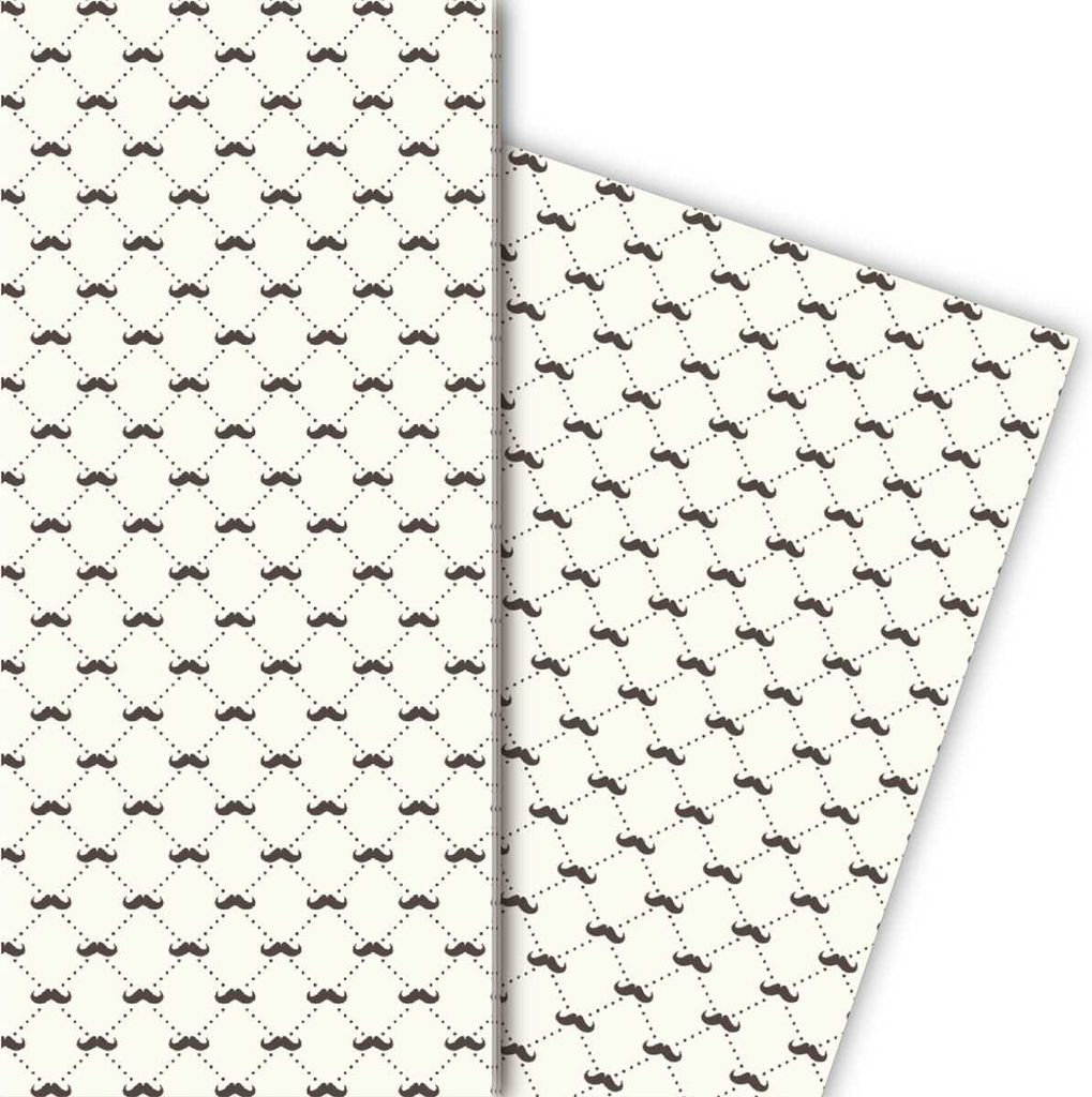 Elegantes Herren Moustache Geschenkpapier mit Schnurrbärten auf beige - G5127, 32 x 48cm