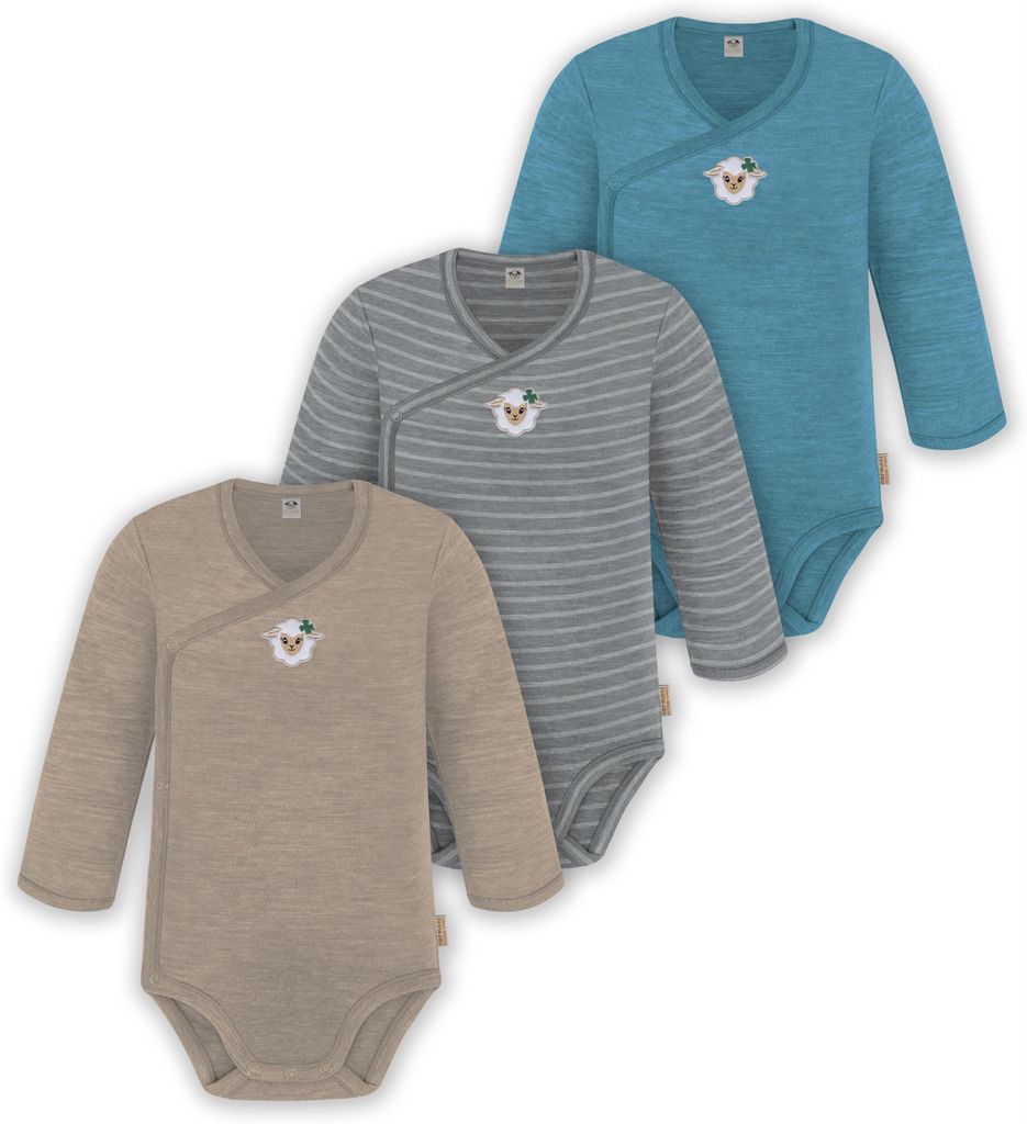 normani 3er Pack Baby Merino Langarm Wickelbody Produktbild 
